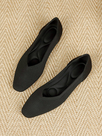 Solid Color Square-Toe Flats Shoes