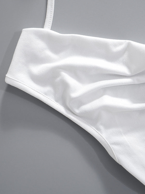 T-shirt ample, moulant, dos nu, à lacets, transparent, couleur unie, fendu, épaules dénudées 