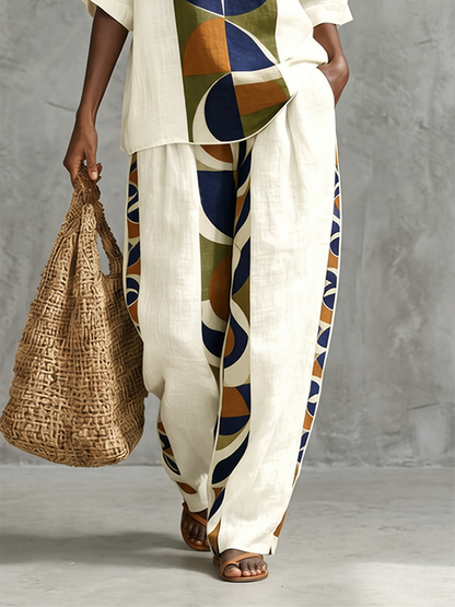 Split-Joint Printed Pockets Wide Leg Loose Trousers Pants