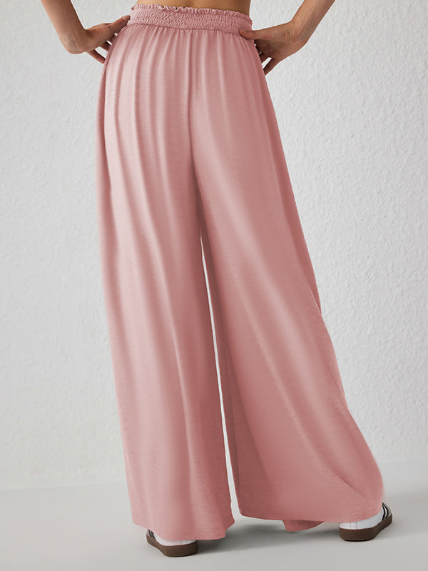 High Waisted Loose Pleated Pockets Solid Color Split-Joint Pants Trousers