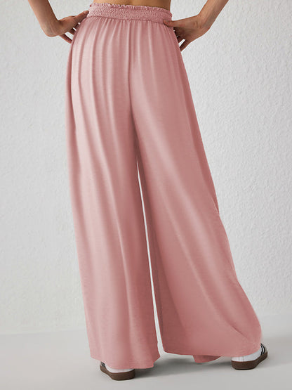 High Waisted Loose Pleated Pockets Solid Color Split-Joint Pants Trousers