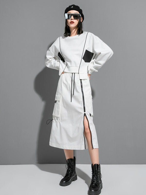 Original Creation Sweatshirt-Oberteile mit lockeren Fledermausärmeln, kontrastfarbenem Split-Joint und Rundhalsausschnitt 