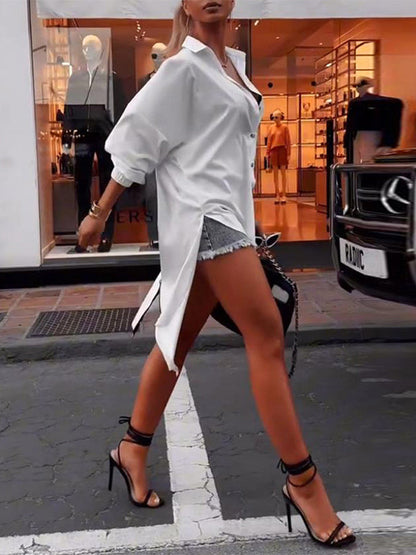 Chemisiers et chemises à manches longues, boutonnés, couleur unie, fermeture éclair, revers 