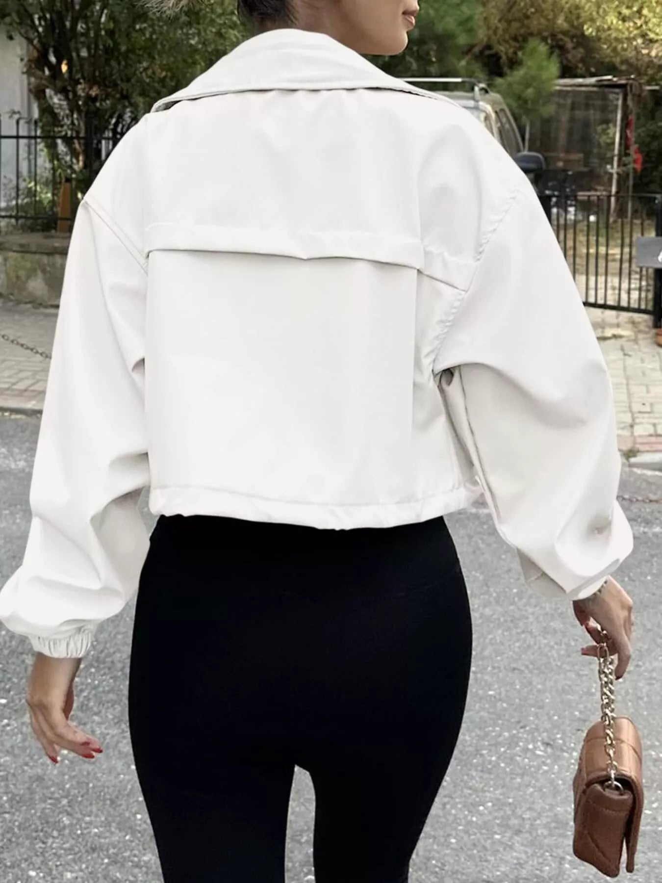 Crop Drawstring Hem Zip Up Jacket