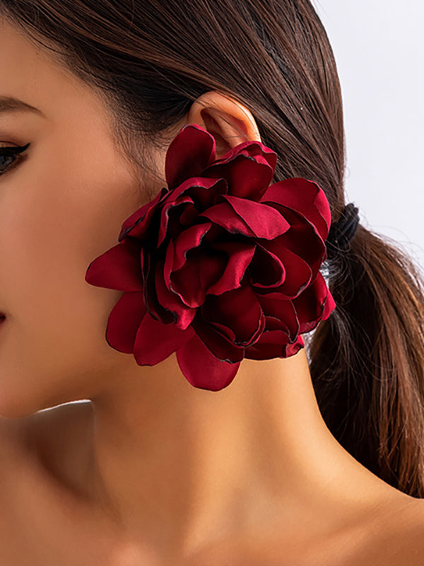 Solid Color Three-Dimensional Flower Drop Earrings BURGUNDY One_size
