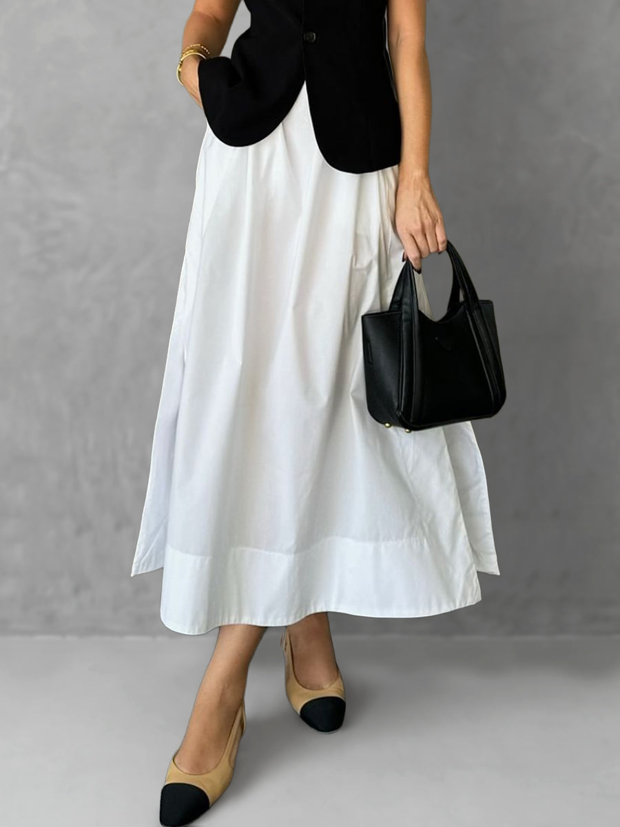 Split-side Solid Color Pockets High Waisted A-line Skirts