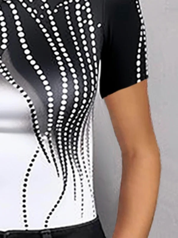 Short Sleeves Skinny Contrast Color Printed High Neck T-Shirts Tops