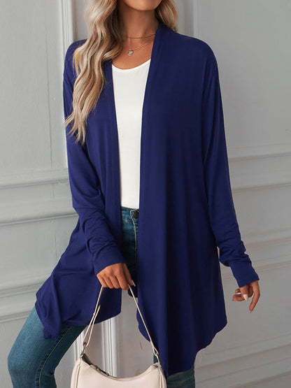 Vêtements d'extérieur amples à manches longues et col affirmé de couleur unie 