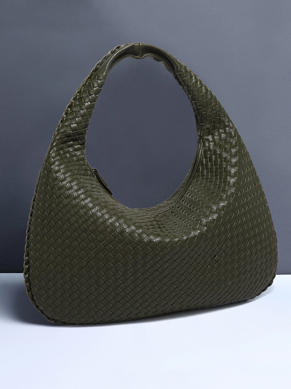 Geometric Solid Color Split-Joint Woven Zipper Bags Handbags
