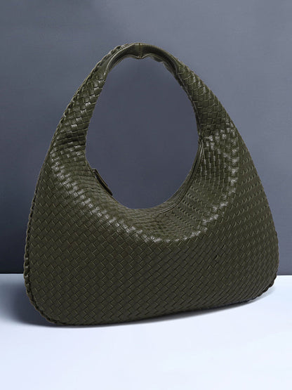 Geometric Solid Color Split-Joint Woven Zipper Bags Handbags