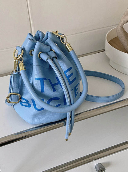 Drawstring Letter Print Crossbody Bags Handbags LIGHT BLUE One_size