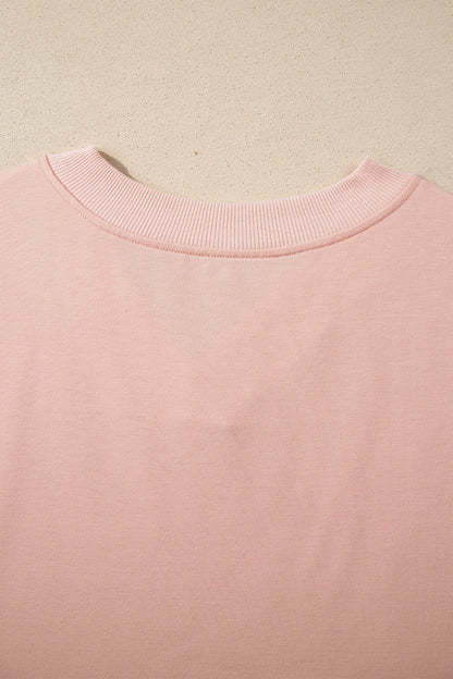 Apricot Pink Solid Color V Neck Tee Drawstring Pant Set