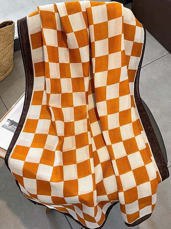 Écharpe imprimée à carreaux de couleur contrastée simple et tendance 