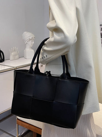 Solid Color Split-Joint Woven Shoulder Bags Handbags