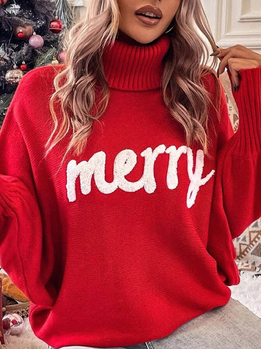 Long Sleeves Loose Contrast Color Printed Split-Joint High Neck Sweater Tops