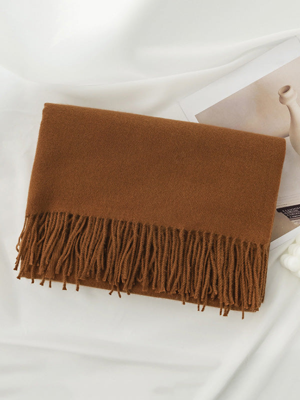 Keep Warm Solid Color Tasseled Shawl&Scarf CARAMEL One_size
