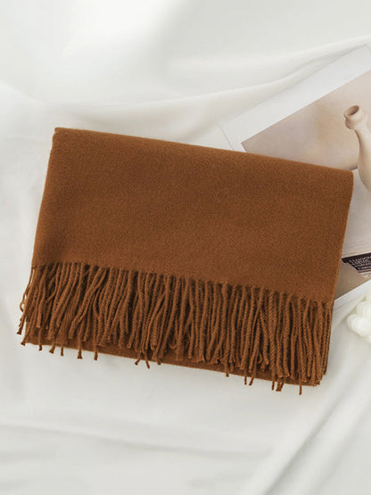 Keep Warm Solid Color Tasseled Shawl&Scarf CARAMEL One_size