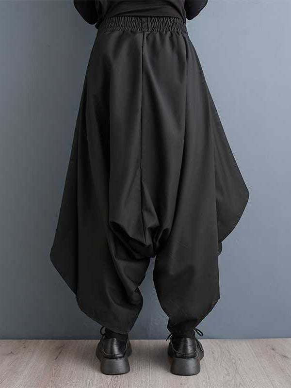 Culotte taille haute ample asymétrique élastique superposée de couleur unie 