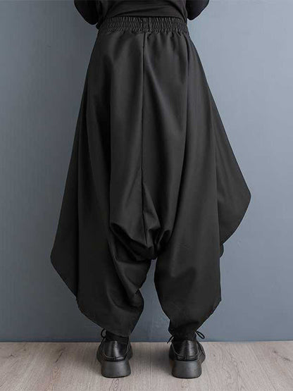 Culotte taille haute ample asymétrique élastique superposée de couleur unie 