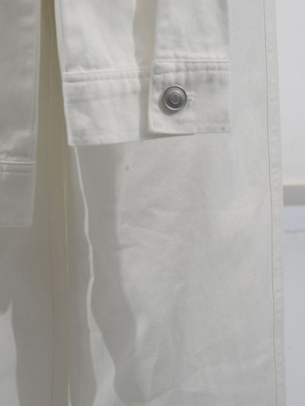 Pantalon taille haute ample boutonné de couleur unie 