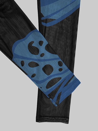 Long Sleeves Skinny Butterfly Print Split-Joint Mock Neck T-Shirts Tops