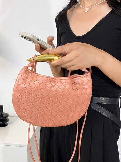 Geometric Split-Joint Woven Zipper Bags Handbags