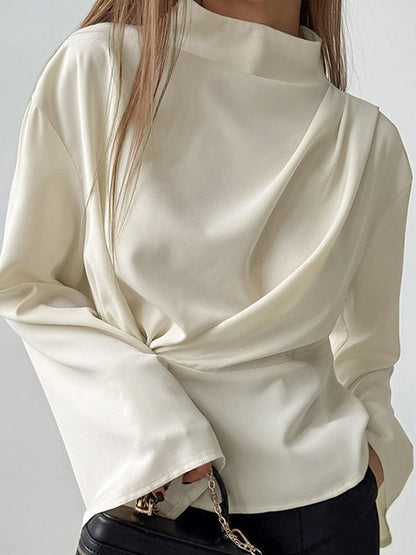 Flared Sleeves Long Sleeves Solid Color Twist Half Turtleneck Blouses&Shirts Tops