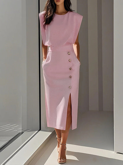 Lockere, einfarbige T-Shirts mit geteiltem Rundhalsausschnitt 