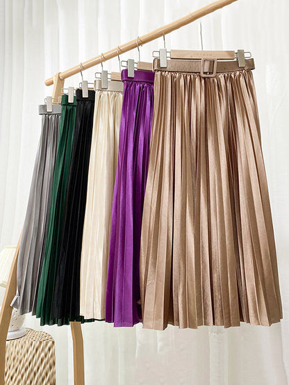 Loose Pleated Solid Color Skirts Bottoms