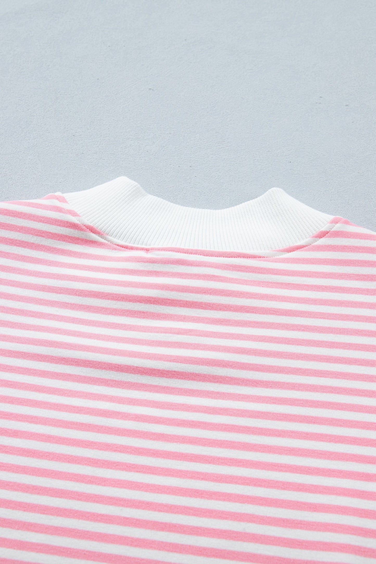 Sky Blue Stripe Cuffed Sleeve Contrast Mock Neck Tee Casual 2pcs Short Set