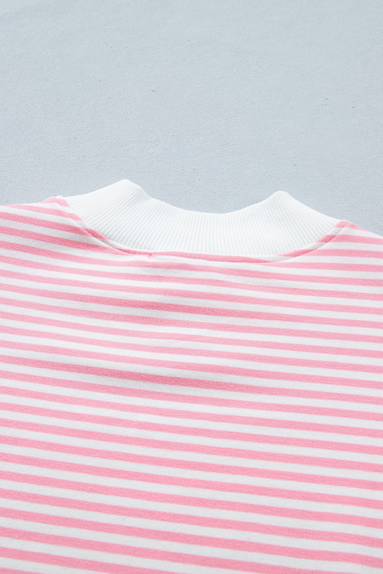 Sky Blue Stripe Cuffed Sleeve Contrast Mock Neck Tee Casual 2pcs Short Set