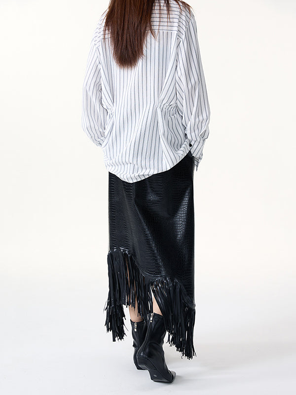 Long Sleeves Loose Striped Lapel Collar Blouses&Shirts Tops