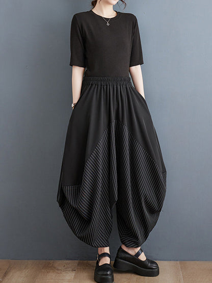 Harem Pants Irregular Clipping Split-Joint Striped Casual Pants Bottoms