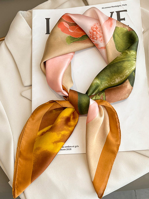 Square Floral Printed Scarfs&Hats PINK One_size