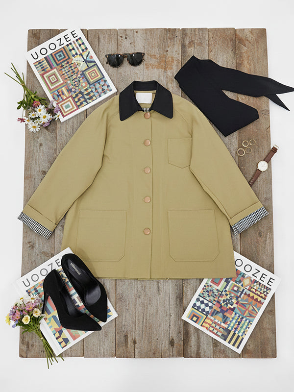 Long Sleeves Buttoned Contrast Color Pockets Lapel Jackets Outerwear With Shawl