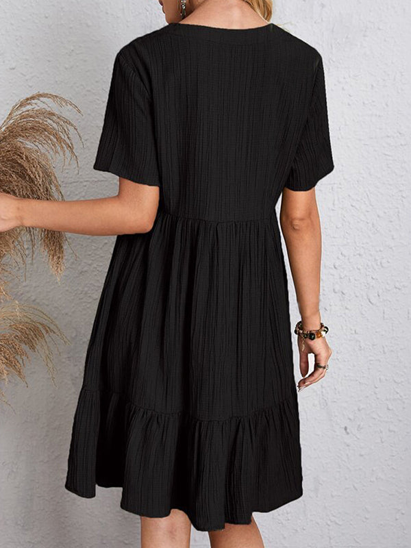 A-Linie Locker Plissee Einfarbig Split-Joint V-Ausschnitt Minikleider 