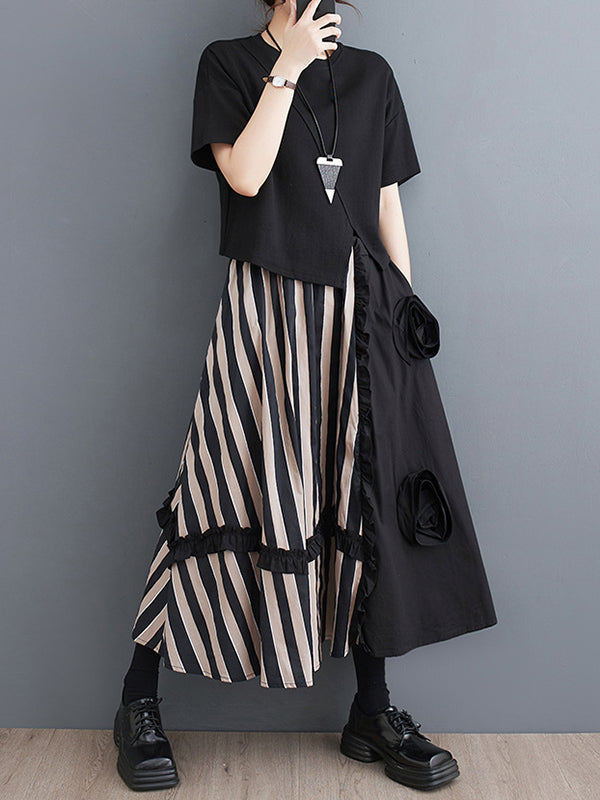 Jupes taille haute élastiques amples à fleurs et à fentes 