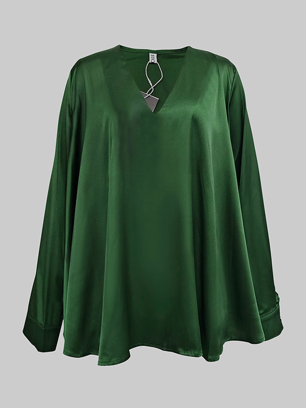 Solid Color V-Neck Long Sleeves Blouse Shirt Top