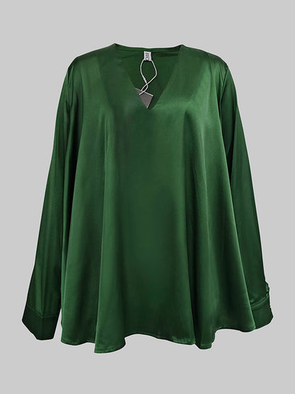 Solid Color V-Neck Long Sleeves Blouse Shirt Top