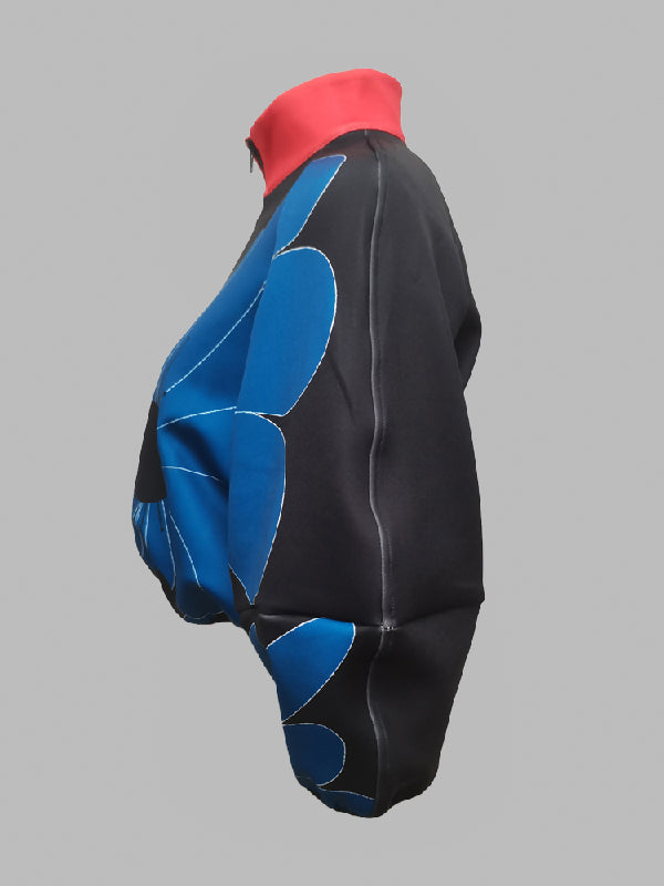 Vestes à col montant et fermeture éclair à imprimé floral contrasté 