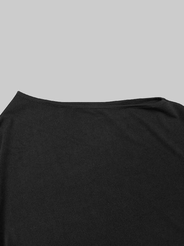 Fledermausärmel, locker, asymmetrisch, einfarbig, One-Shoulder-Blusen und -Shirts 