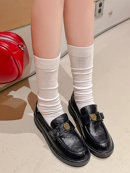 Belt Buckle Round-Toe Split-Joint Loafers