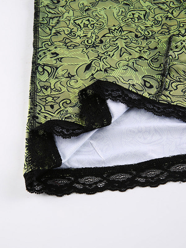 High Waisted Mermaid Elasticity Floral Printed Split-Joint Skirts