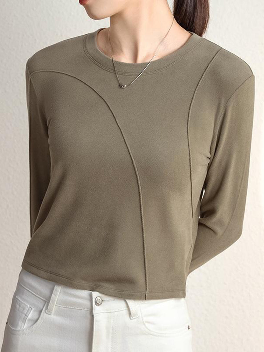 Solid Color Long Sleeves Round-neck T-Shirts Tops