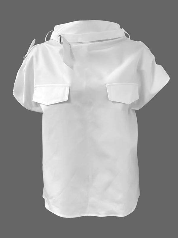 Chemisiers et chemises amples sans manches à col montant et boucle de couleur unie 