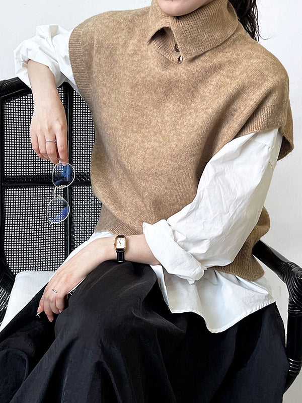 Haut sans manches ample à col montant et boutons 