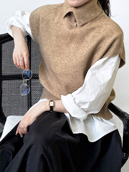 Haut sans manches ample à col montant et boutons 