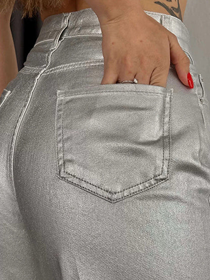 Pantalons de couleur unie à poches larges 