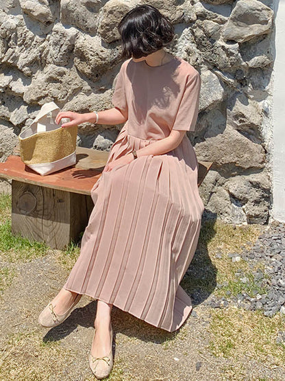 Urban Ruffled Split-Joint High Waisted Short Sleeves Midi Dress