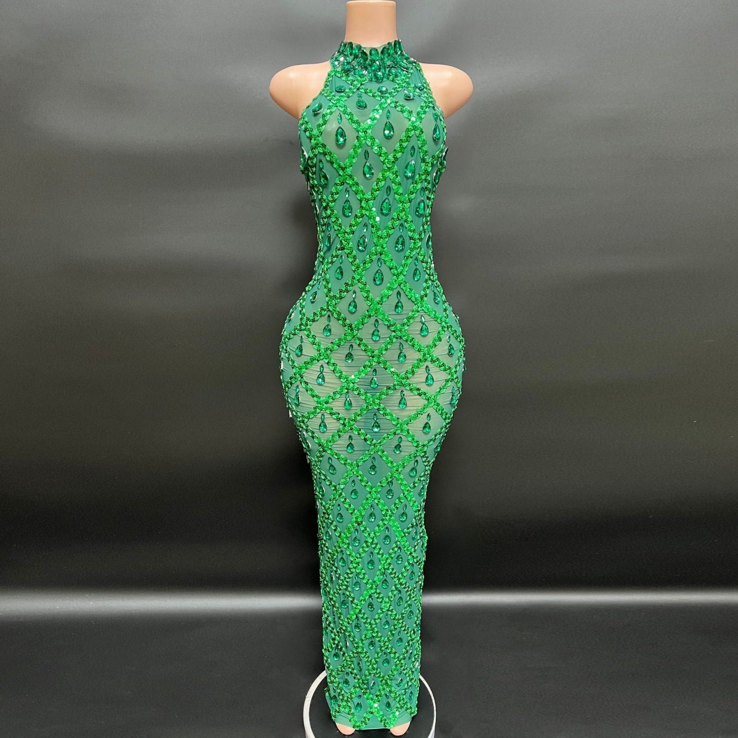 DANIELA Crystals Maxi Dress GREEN